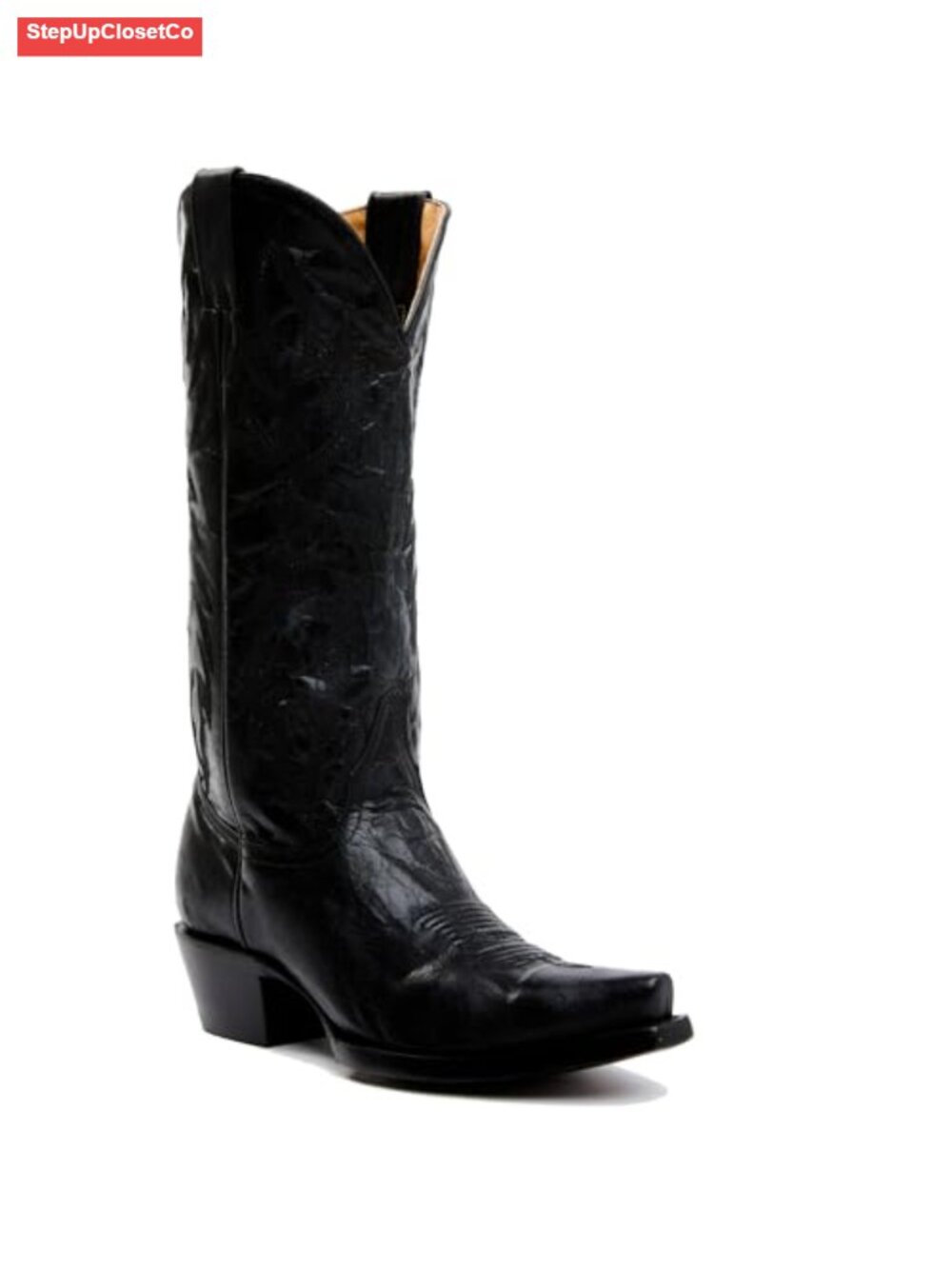 Faux Leather Cowboy Boots Embroidered Chunky Heel Mid Calf Pointed Toe Western